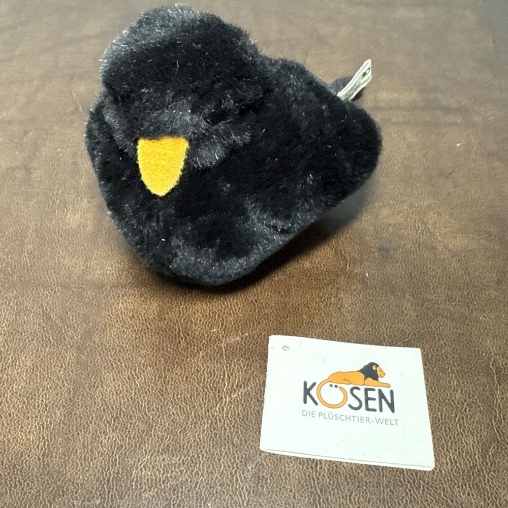 Kosen Black Bird Raven Crow Plush Toy Kösen Made in Germany w/ Brochure Retired